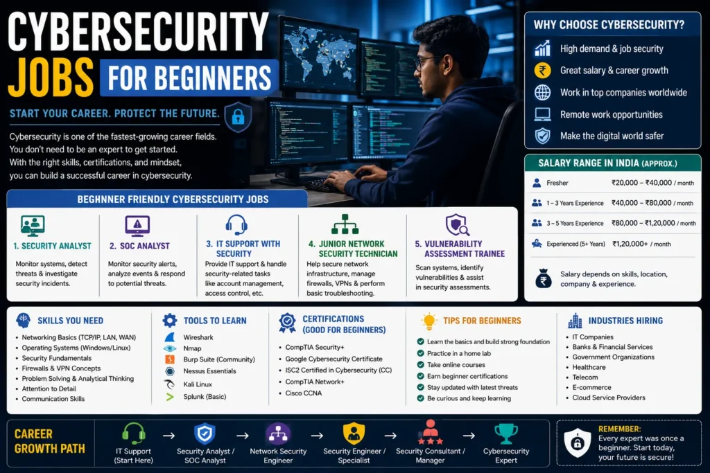 Cybersecurity Jobs for Beginners – Skills, Salary, Career Path & Opportunities